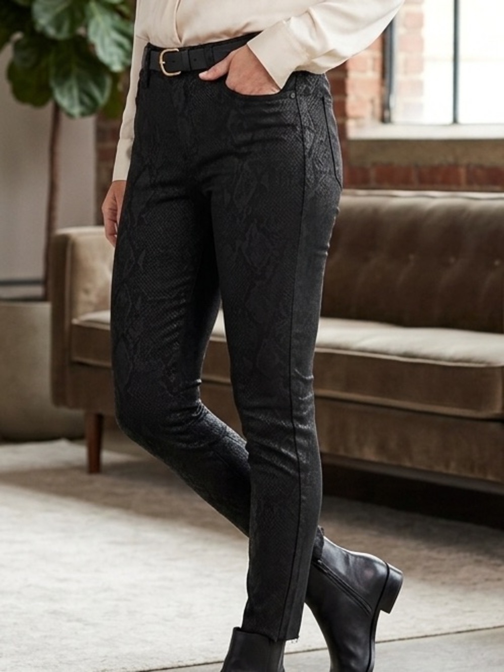 Kut from the Kloth Black Snake-Print Skinny Jeans